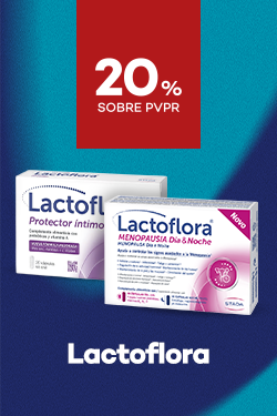 Suplementos da marca Lactoflora com destaque promocional de 20% sobre pre&ccedil;o de Venda ao P&uacute;blico Recomendado